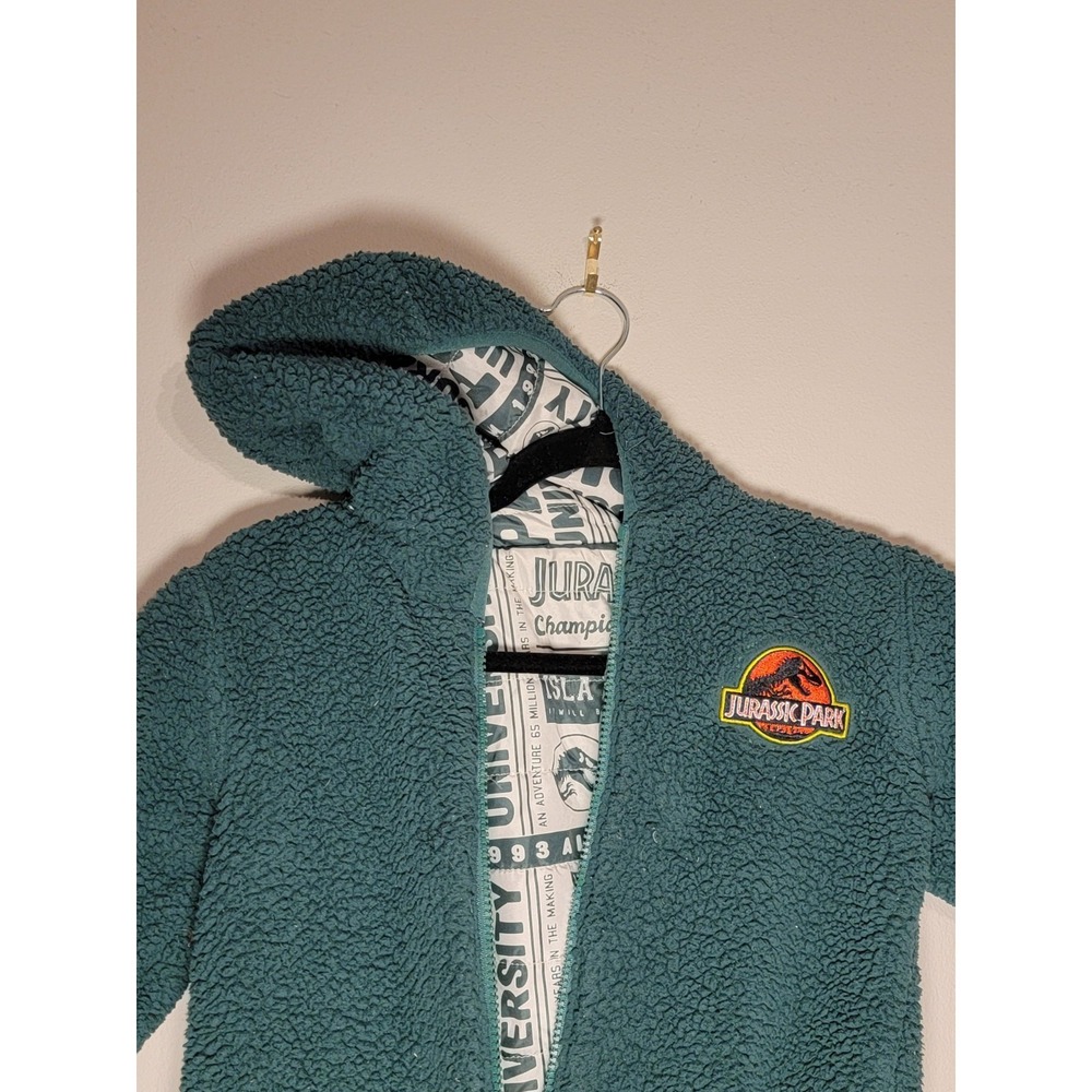 Jurassic World Reversible‎ Jacket Boys Green Fleece Long Sleeve Logo Full Zipper